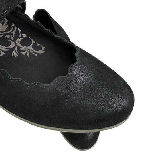 Aetrex Black Leather Scalloped Mary‎ Jane Flats Slip On Comfort Shoes Size 8.5 - Picture 5 of 9